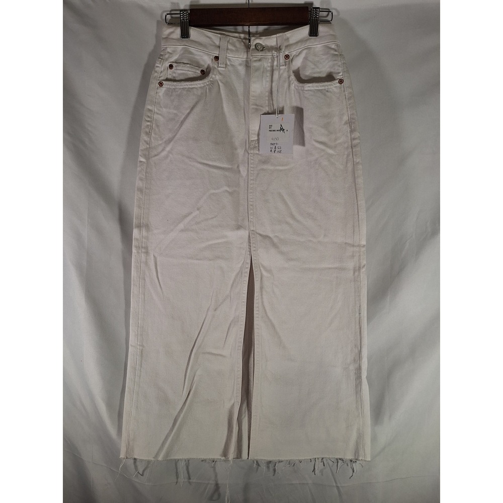 Pistola Alice White Denim Midi Skirt Raw Hem‎ Front Slit Women's Size 26